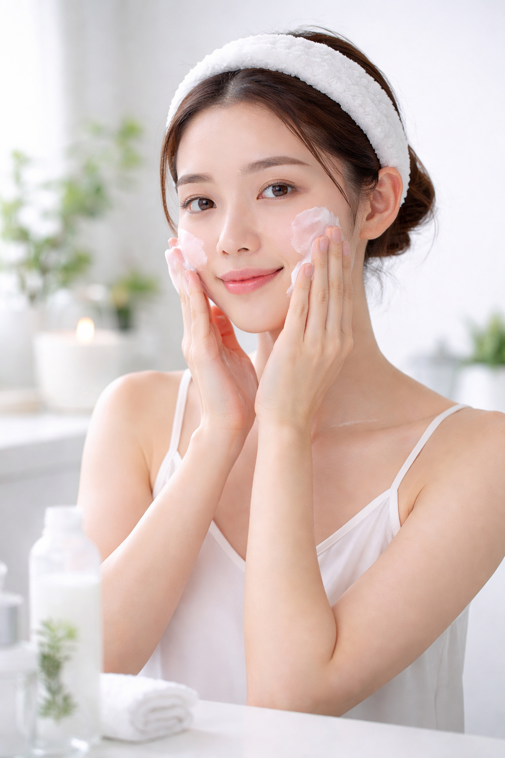 Blog 38 A girl applying a milky toner with her hands