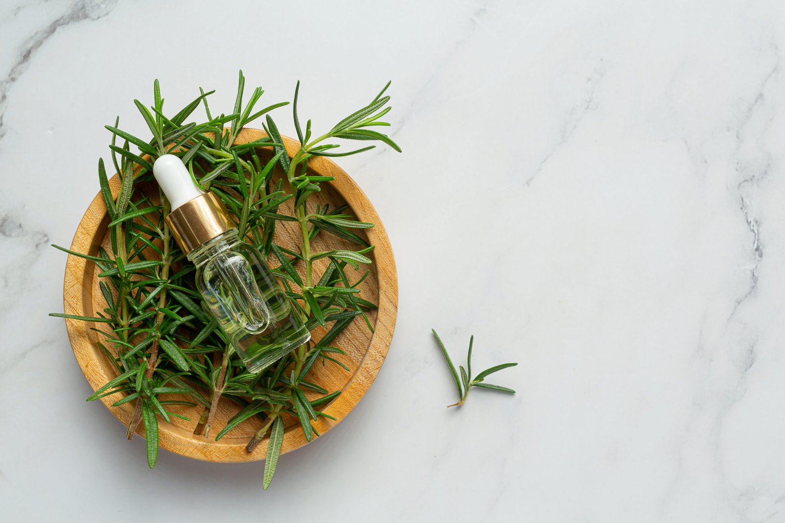 Image of rosemary essential oil with rosemary plants